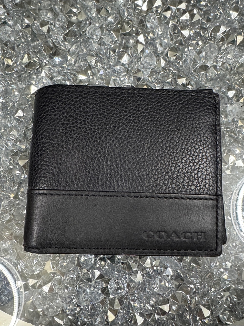 Coach Black Leather Bi-Fold Wallet with Embossed Logo